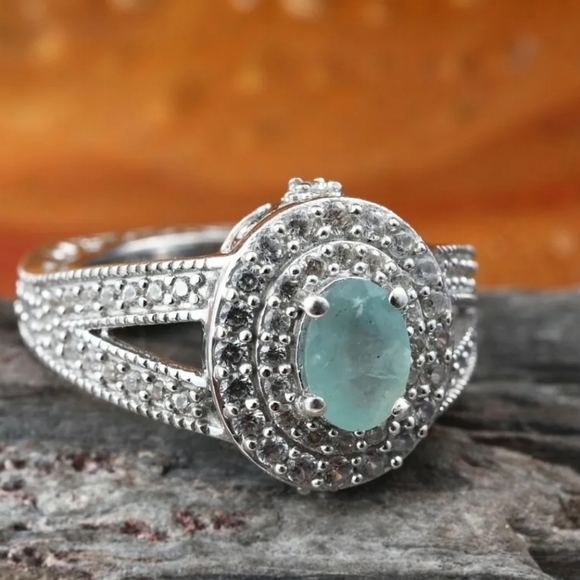 Grandidierite & Cambodian White Zircon Ring in Platinum/ Sterling Silver! Sz 5! - Picture 4 of 5